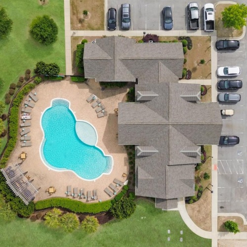 aerial view of a pool